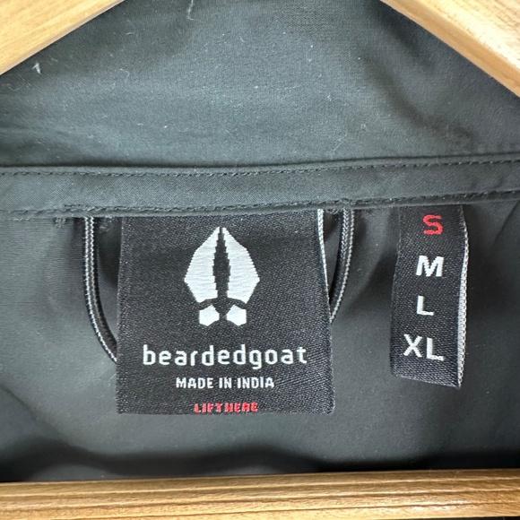 Bearded Goat Mens Small Jacket Dark Gray Pockets Zip Hooded Windbreaker Packable - Picture 3 of 13